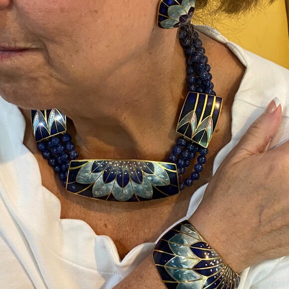 Artist David Kuo complete Champleve Jewelry set. Circa 1980. - Picture 4 of 16